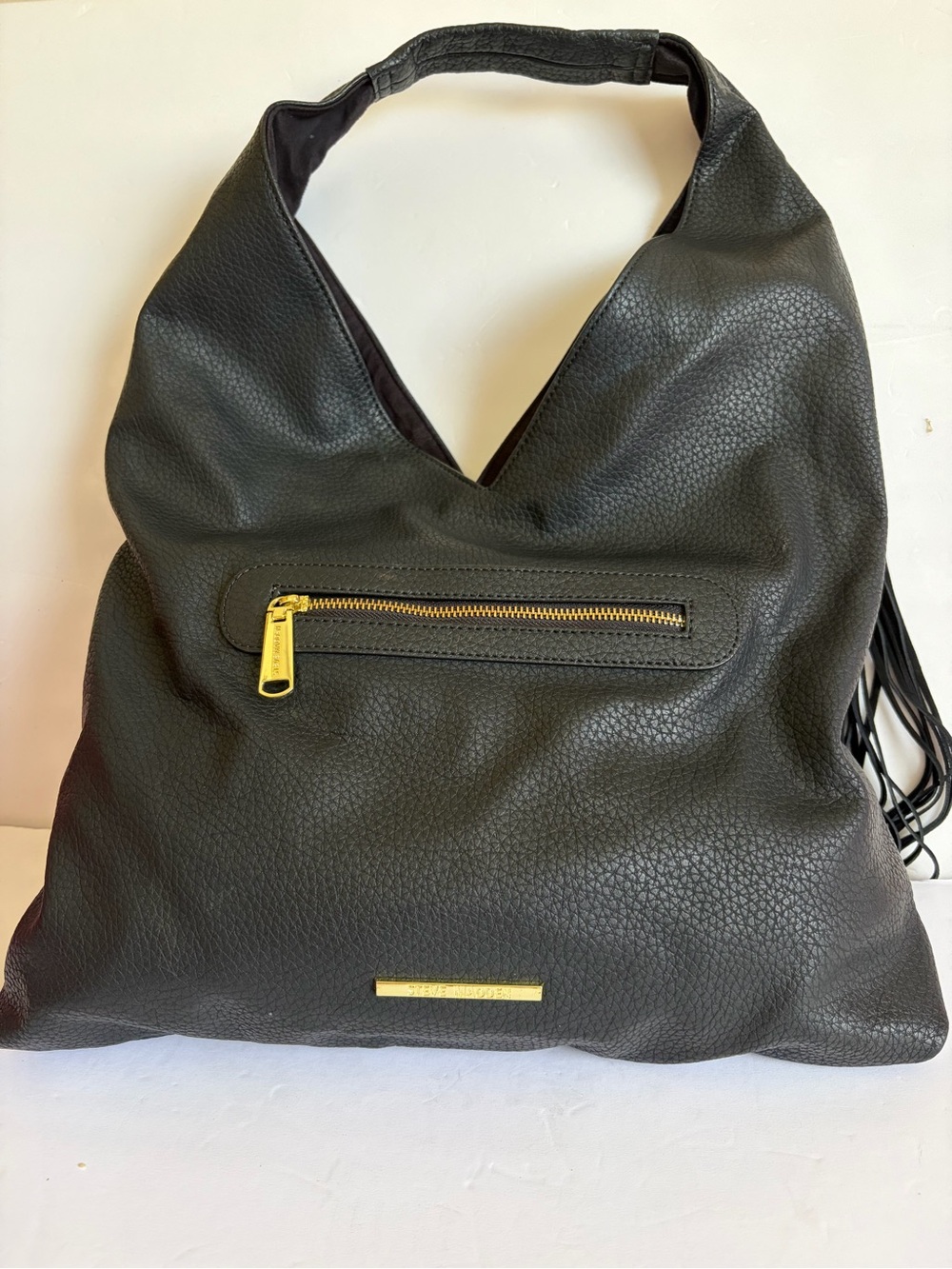 Steve Madden Black Pebbled Leather Shoulder Hobo with Gold Hardware
